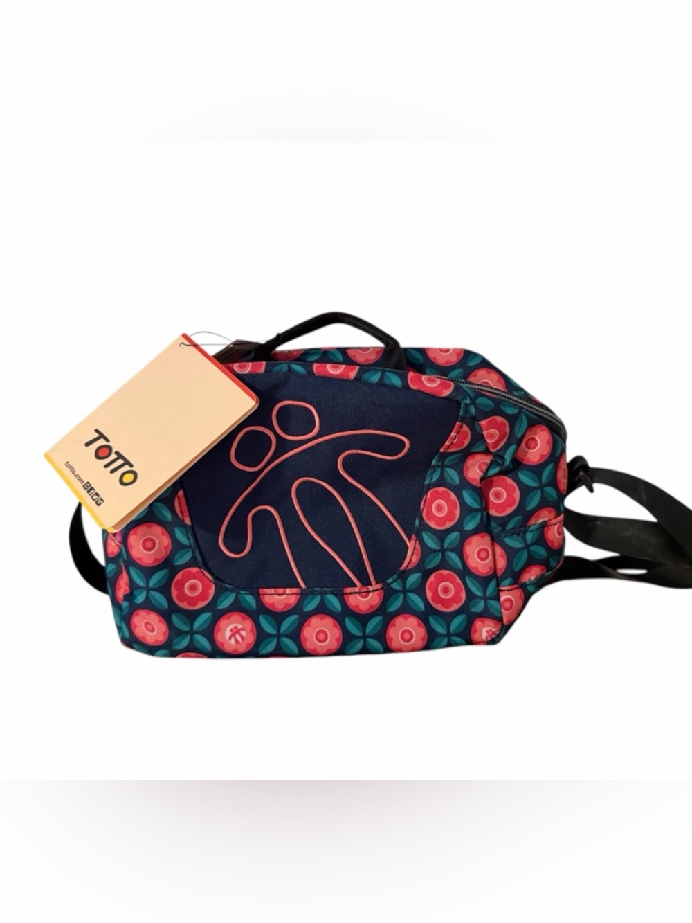 Totto Floral Navy and Coral Crossbody Bag with Top Handle